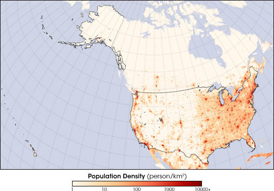 This 2006 population density map clearly shows where most of the people live.