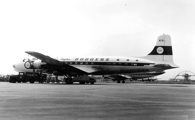 When O'Malley was unable to get the Lockheed Electra II that he wanted, he had to settle for this DC-6B which the Dodgers used for only the 1961 season. (Photo credit - Ed Coates)