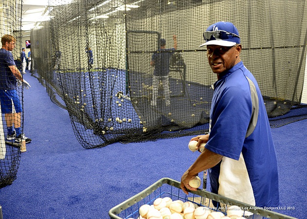 Los Angeles Dodgers coach Manny Mota during batting practice