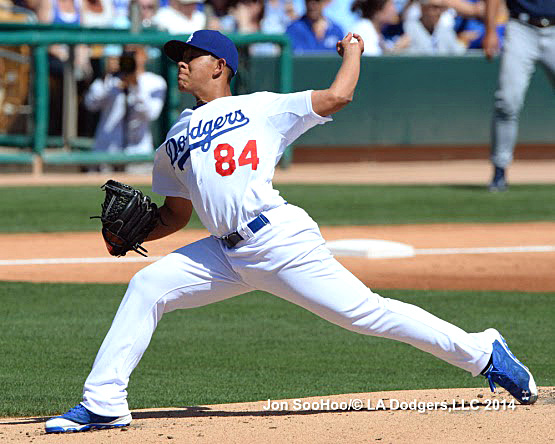 Although Julio Urias wasn't in major league camp last spring, he did make one appearance for the Dodgers, in which he struck out the side. (Photo credit - Jon SooHoo)