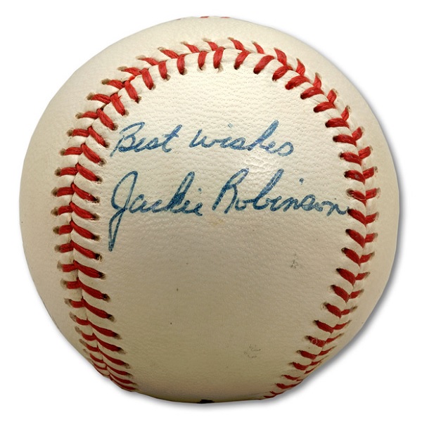 This Jackie Robinson autographed is one of the best ever seen. It carries an extremely high MINT 9 overall grade by PSA/DNA. (Image courtesy of SCP Auctions)