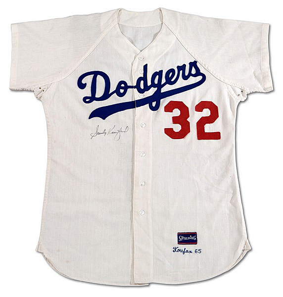 This 1965 game-worn autographed Sandy Koufax jersey would be a prize for every true Dodgers memorabilia collector. (Image courtesy of SPC Auctions) 
