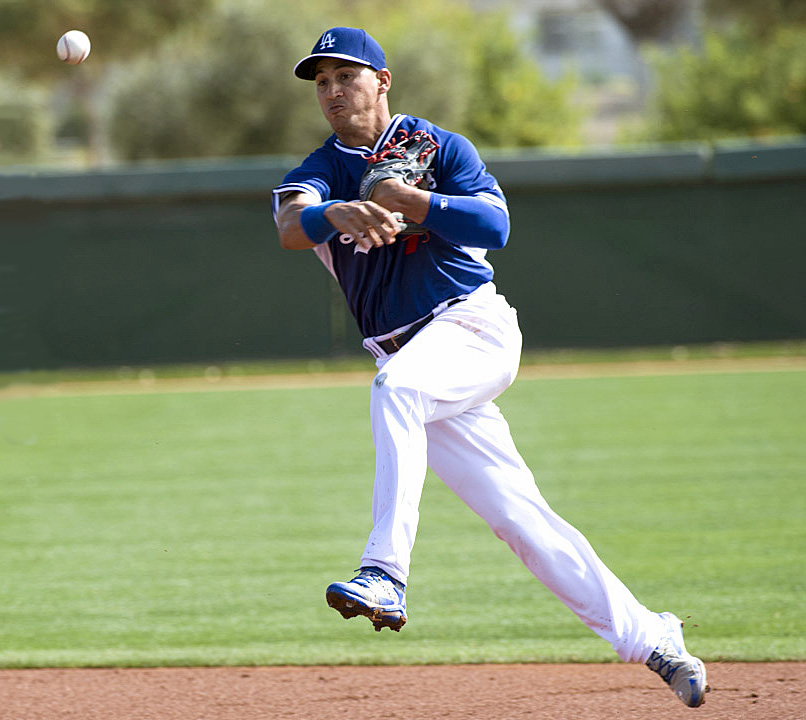 The Dodgers tried desperately to convert Guerrero from a shortstop into a second baseman during spring training 2014. The experiment failed miserably. (Photo credit - Jon SooHoo)