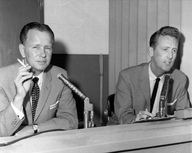 It's impossible to count the number of nights that I fell asleep to the voices of Vin Scully and his longtime partner Jerry Doggett. (AP photo)