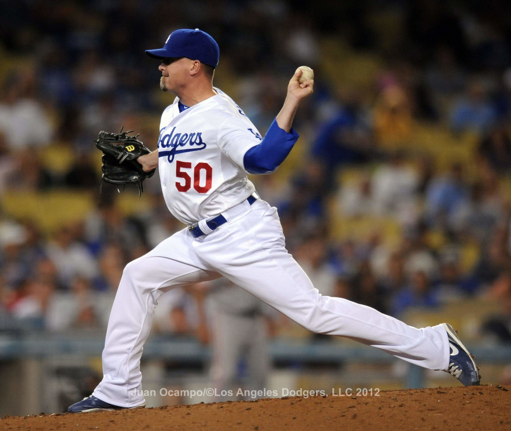 LOOGY Randy Choate's time with the Dodgers could almost be measured in the number of pitches he threw over the number of innings pitched. Such is the life of a bullpen 'specialist.' (Photo credit - Jon SooHoo)