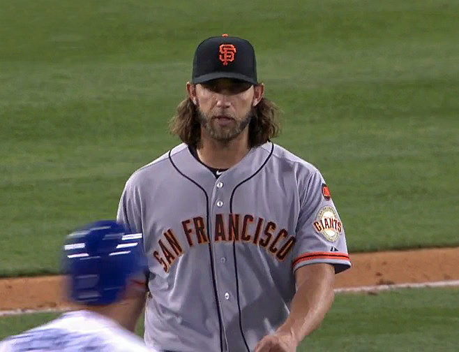 For the second time in as many seasons, Madison Bumgarner challenged a Dodgers Cuban player for no reason other than he is a jerk. )Video capture courtesy of SportsNet LA - Click on image to view video)