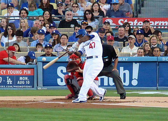 Howie Kendrick seemed to have a knack for coming up with clutch hits for the Dodgers in 2015. (Photo credit - Ron Cervenka)