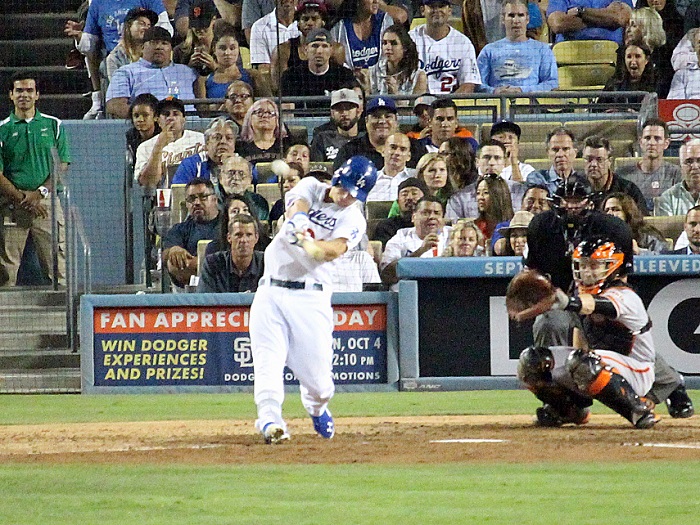 Pederson's swing is so powerful that it's only a matter of time before he hits one completely out of Dodger Stadium. (Photo credit - Ron Cervenka)