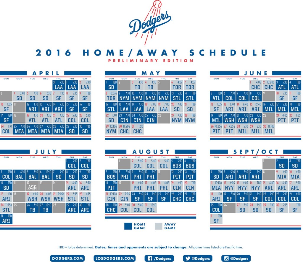 La Dodgers Schedule Printable