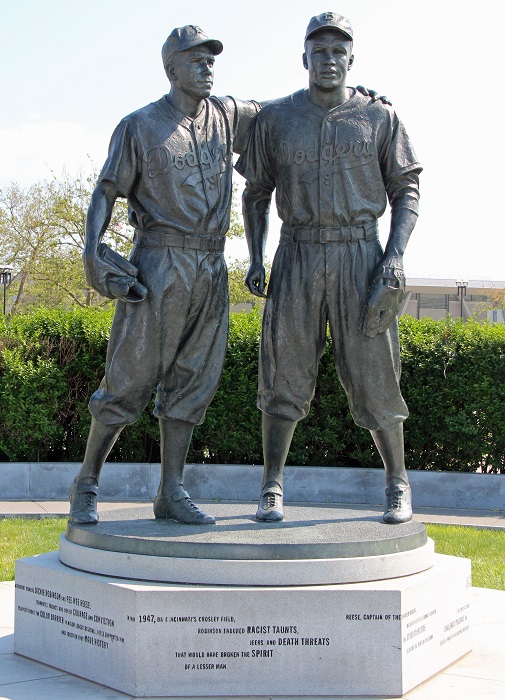 This statue of Jackie Robinson and Pee Wee Reese in front of MCU Stadium in Brooklyn immortalizes one of the greatest moments in baseball and American history. (Photo credit - Ron Cervenka)