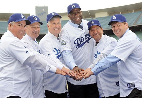 Dodgers owners Bobby Patton, Stan Kasten, Mark Walter, Magic Johnson, Peter Guber and Todd Boehly - aka: Guggenheim Baseball Management. (Photo credit - Andy Holzman)
