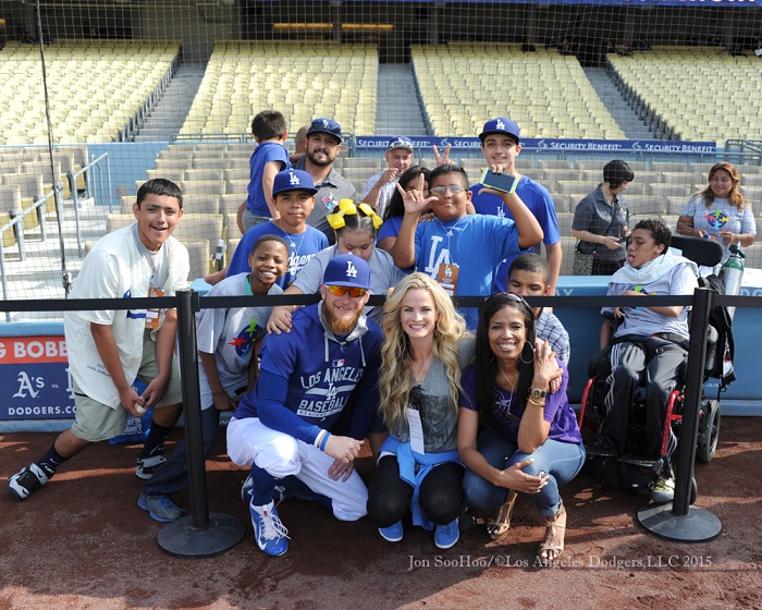 J.P. and Heather Howell with Areva Martin and kids from Special Needs Network LA. (Photo credit - Jon SooHoo)