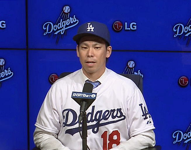 Although Maeda acknowledged that there were some "irregularities" discovered in his elbow during his physical. he declined to comment on the specifics. (Video capture courtesy of MLB.com)