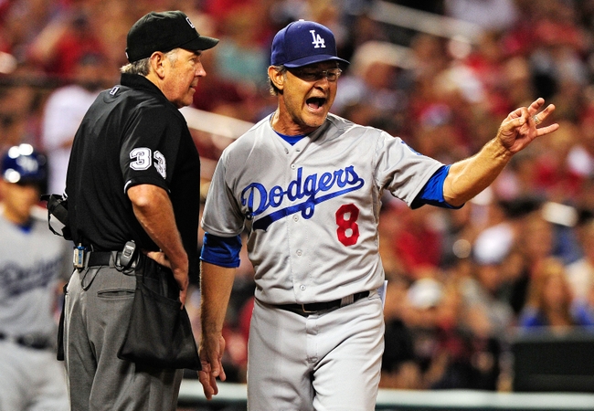 Former Dodgers manager Don Mattingly was not happy when home plate umpire Mark Winters ejected Dodgers catcher A.J. Ellis which, of course, led to his own ejection. (Photo credit - Jeff Curry)