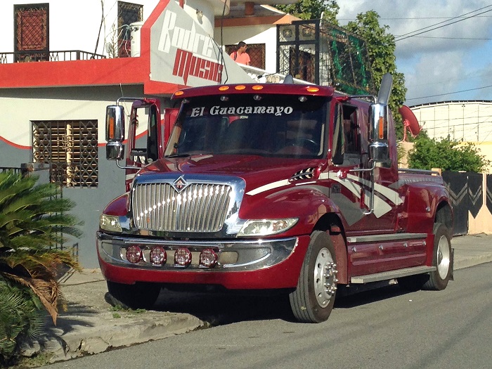 Former Dodger Juan Uribe is easy to spot in his home town of Bani by the truck he drives, which he named "El Guacamayo" (The Macaw). (Photo credit - Robb Anderson)