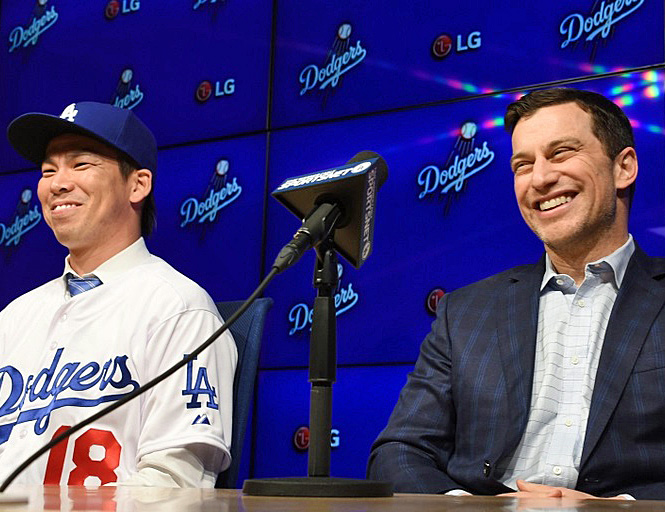 Dodgers president of baseball operations Andrew Friedman showed his incredible out-of-the-box thinking with his team and player-friendly signing of Japanese superstar right-hander Kenta Maeda earlier this month. (Photo credit - Kirby Lee)