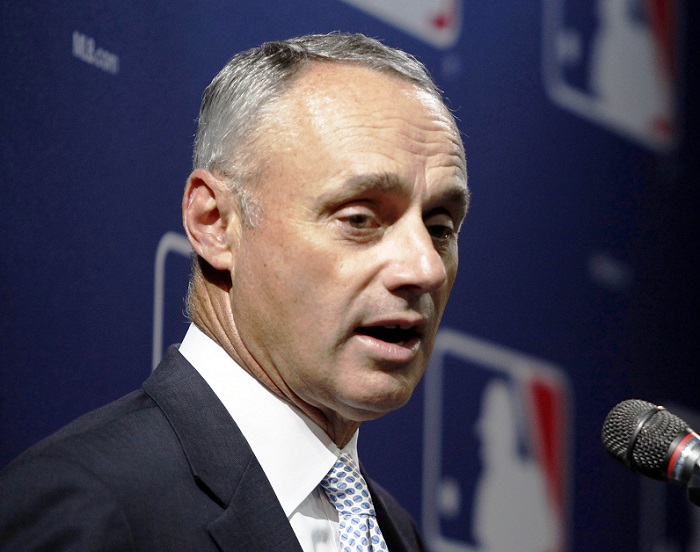 It is very clear that MLB Commissioner Rob Manfred is not a big fan of opt-out clauses. (Photo credit - Ricardo Arduengo)