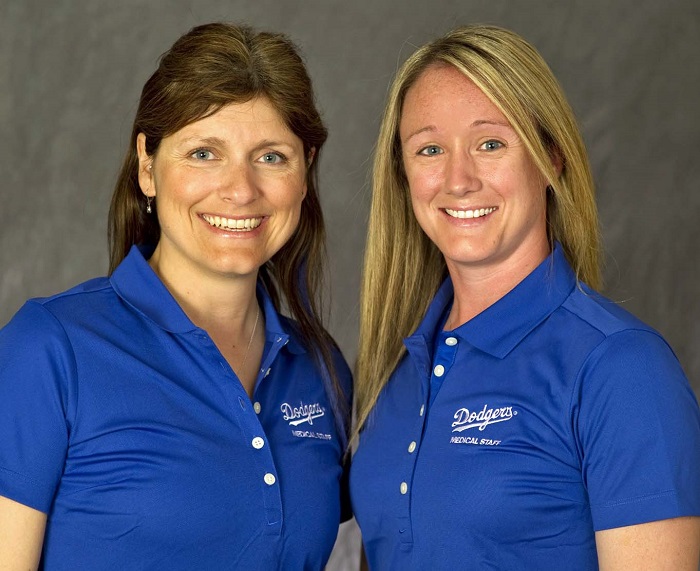 Sue Falsone (left) and Nancy Patterson-Flynn are the first two women to hold head trainer ans assistant trainer positions respectively in MLB history. (Photo credit - Jon SooHoo)