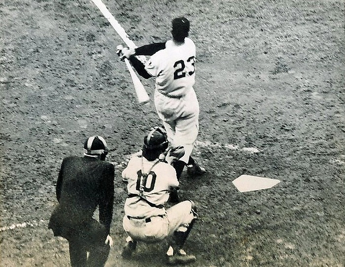 While every Dodger fan remembers that it was Ralph Branca who gave up The shot heard round the world home run to Bobby Thompson, few realize that it was Rube Walkker behind the plate for the Dodgers due to an injury to Dodgers Hall of Fame catcher Roy Campanella. (AP photo)