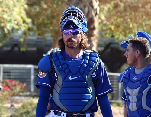 Veteran minor league catcher Jack Murphy quickly became a fan favorite during his month in major league spring training camp. He was one of three Dodgers non-roster invitees reassigned to minor league camp on Thursday. (Photo credit - Ron Cervenka)