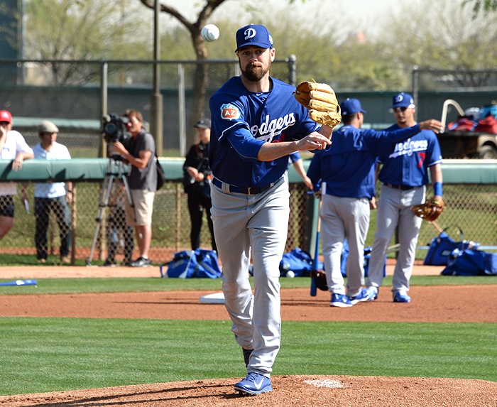 Coleman working on PFP drills during his first major league spring training camp with the Dodgers. (Photo credit - Jon SooHoo)