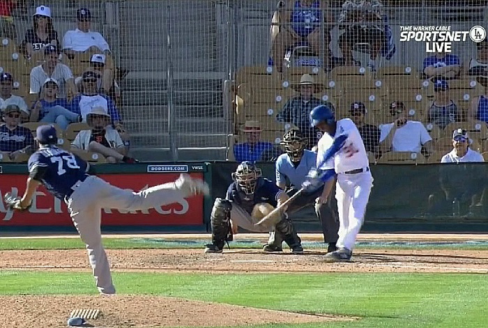 Although there have been others who have made their MLB spring training debut as an 18-year-old, it's probably safe to say that there haven't been too many to double in each of their first two at-bats. (Video capture courtesy of SportsNet LA)