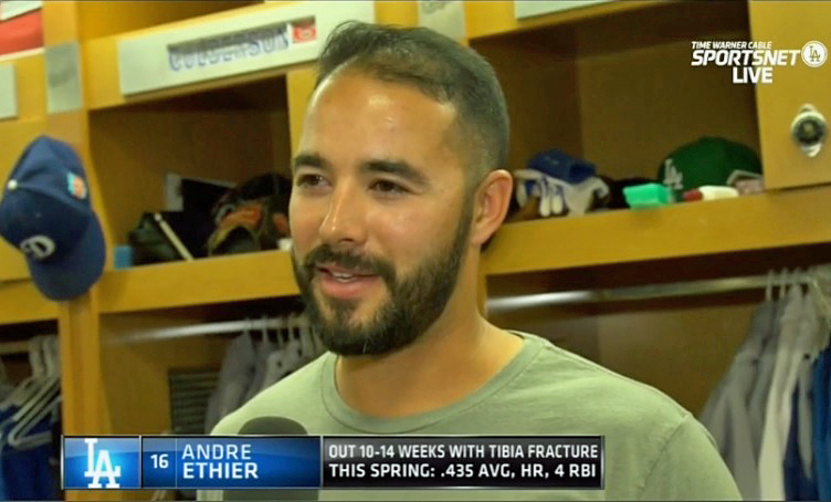 Ethier said that the biggest disappointment with his injury are the games being taken away from him at this point in his career. (Video capture courtesy of SportsNet LA)