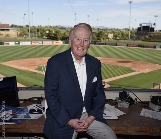 Sierra wasn't the only historical even on Friday night. Hall of Fame broadcaster Vin Scully also made history by officially kicking of his 67th season as the voice of the Dodgers. Unfortunately for Dodger fans, it will be his last, as he is retiring after the 2016 season. (Photo credit - Jon SooHoo)