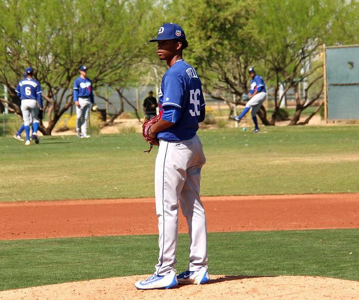 Although Powell did not appear in any major league games this spring, he was on the Dodgers travel squad a couple of times. (Photo credit - Ron Cervenka)