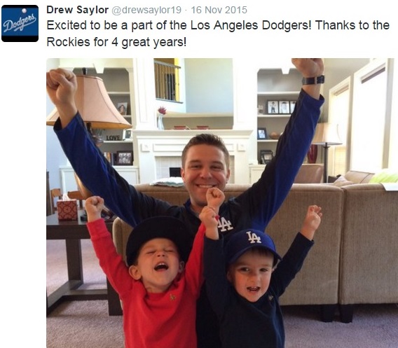 After learning that he had been hired by the Dodgers to manage the Cal League Champion Rancho Cucamonga Quakes, Saylor , who is very active on Twitter, posted this. (Image courtesy of @drewsSaylor19)