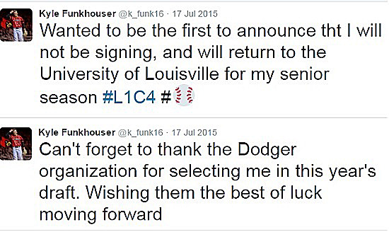Kyle Funkhouser wait until the signing deadline to break the bad news to the Dodgers that he would not be signing with them - on Twitter, no less.