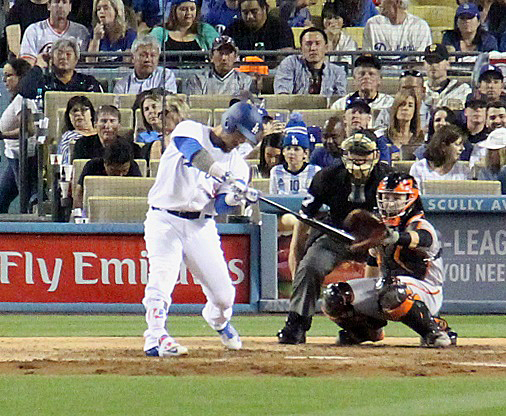 It was Grandal 's fifth-inning double on April 16 that broke up Giants right-hander Johnny Cueto's perfect game. He would hit a second one in the bottom of the ninth inning off of Santiago Casilla. (Photo credit - Ron Cervenka)