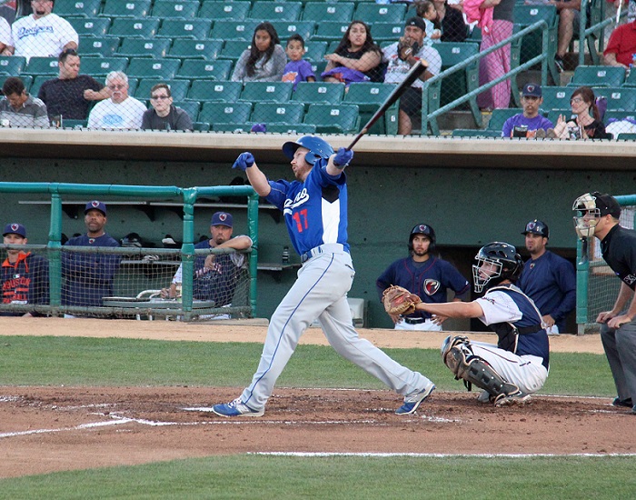 La Habra's Kyle Garlick hit a solo home run in the second inning of Monday night's game, a two-run inside-the-park home run in the fifth inning and a solo home run in the ninth inning. (Photo credit - Ron Cervenka)