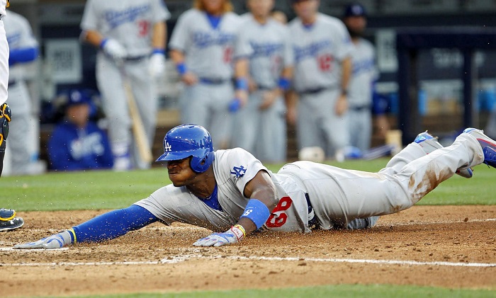While there are many who are critical of Puig's occasional TOOTBLAN's, at least he is trying. He also leads the Dodgers in stolen bases with four. (Photo credit - K.C. Alfred)