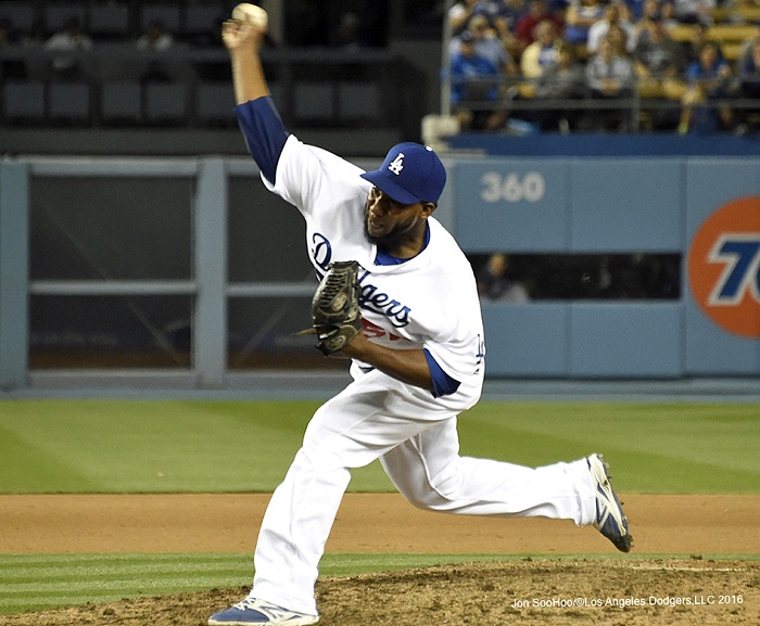 When Pedro Baez is good, he's very very good, but when he's bad, the Dodgers usually lose. (Photo credit - Jon SooHoo)