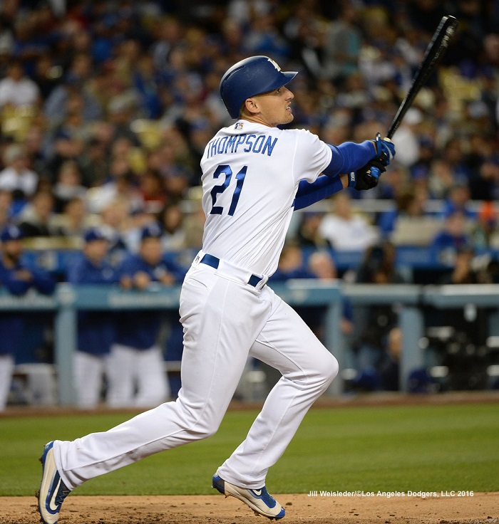 Although Trayce Thompson's opposite field home run on Monday night was the shortest home run hit this season by the Dodgers, it was long enough. Unfortunately, Thompson is one of very few Dodgers having any success at the plate right now. (Photo credit - Jill Weisleder)