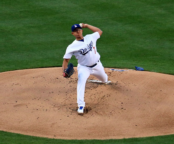 Although Julio Urias has pitched well enough to win four of his five MLB starts, he may not get the opportunity to do so while he remains on a very strict pitch count. Dodgers manager Dave Roberts said that the young left-hander may only get two more starts with rehabbing Dodgers Brandon McCarthy and/or Hyun-jin Ryu nearing a return to the Dodgers starting rotation. (Photo credit - Ron Cervenka)