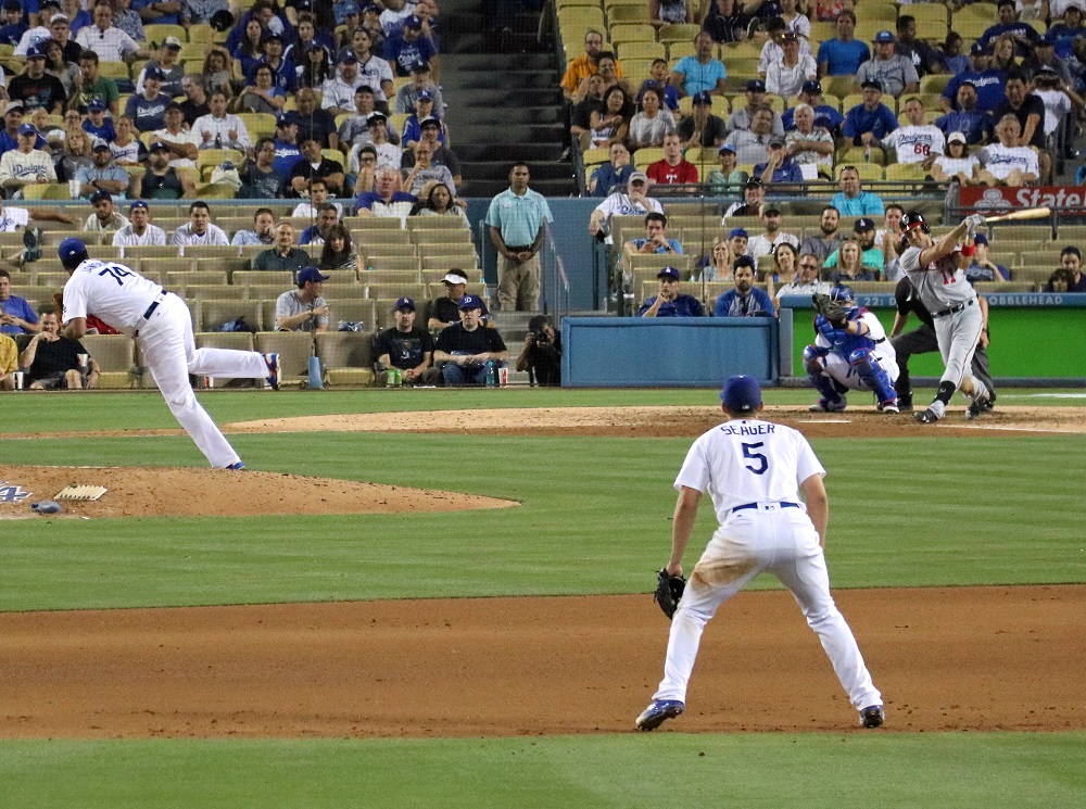 Kenley Jansen strikes out Ryan Zimmerman to begin the ninth inning enroute to his record-setting 162 career save. (Photo credit - Ron Cervenka)