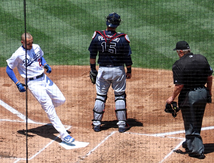 Thompson scored from first base on Adrian Gonzalez's two-out double in the first inning of Sunday afternoon's 12-6 pounding of the Atlanta Braves. (Photo credit - Ron Cervenka)