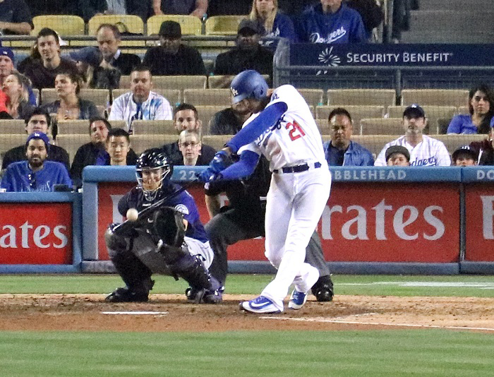 The Dodgers now have two walk-off wins this season - both by Trayce Thompson home runs. (Photo credit - Ron Cervenka)