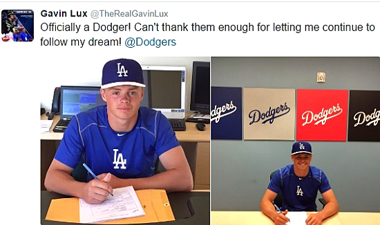 Shortly after signing his contract, Dodgers first round draft pick Gavin Lux posted this on Twitter. (Image courtesy of @TheRealGavinLux)