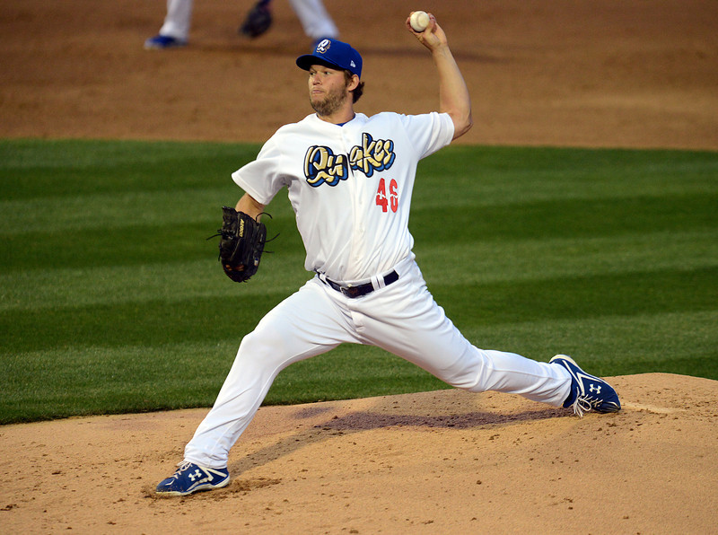 For only the second time in his brilliant eight-year MLB career,Dodgers ace Clayton Kershaw finds himself on the DL. During his rehab in 2014, he appeared in one game with the Rancho Cucamonga Quakes and one with (then) Double-A Chattanooga. (Photo credit - Jennifer Cappuccio)