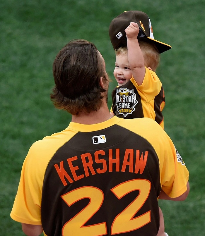 Although Kershaw was named to his sixth consecutive All-Star Game, he will not be participating, although it doesn't appear that Cali Ann is too concerned about that. (Getty Images)