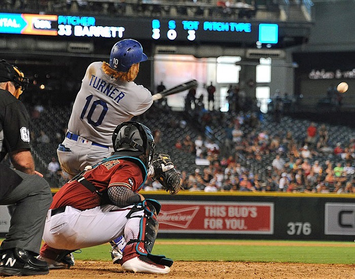 In spite of an impressive ninth-inning rally, the Dodgers lost to the Dbacks on Sunday having left 10 men on base and going 3 for 11 with runners in scoring position. (Photo credit - Jon SooHoo)