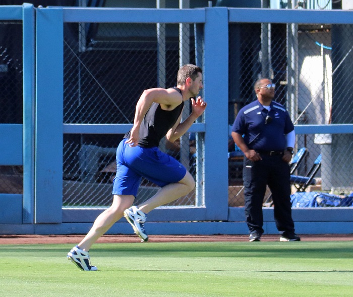 While Saturday's Old Timers pre-game activities were taking place, McCarthy was getting in his running in preparation for his first major league start since April 25, 2015. (Photo credit - Ron Cervenka)