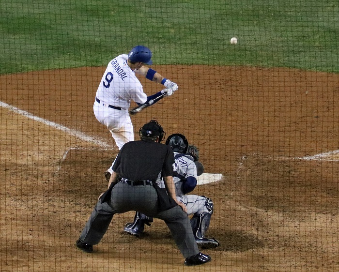Grandal's three home runs and bunt single came while batting left-handed and his eighth-inning single came while batting right-handed. It was his first career three-home-run game and first 5 for 5 night. (Photo credit - Ron Cervenka)