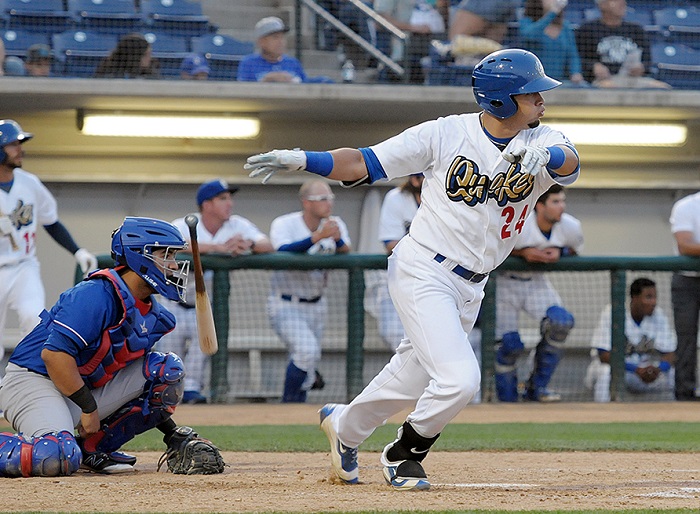 Rios has hit two home runs in a game four times since joining the Quakes on June 4 and three times since July 8. (Photo credit - Steve Saenz)