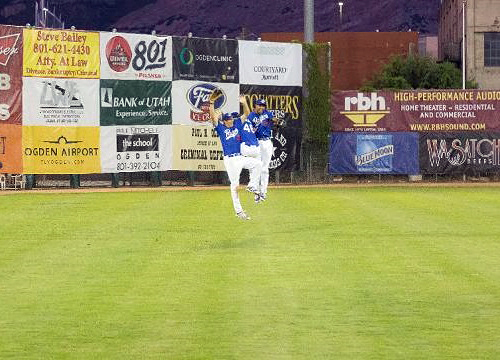 The Ogden Raptors outfield has good reason to celebrate - they are very good. (Photo credit - Kevin Johnson)
