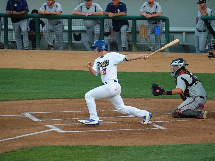 Although with a little less pop. Dodgers top catching prospect Will Smith bears a strong resemblance to fellow catcher/infielder Austin Barnes - for now, that is. (Photo credit - Ron Cervenka)