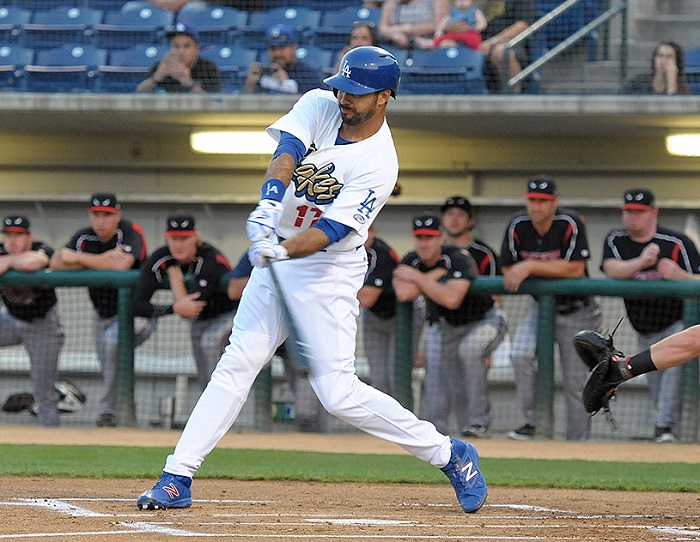Although Ethier's rehab takes priority over winning and losing for the Dodgers, you can bet that the Quakes are very happy that he is swinging a hot bat during his rehab assignment with them. (Photo credit - Steve Saenz)